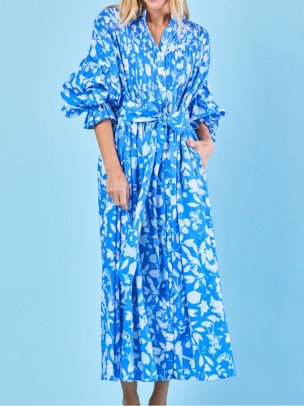 Sheridan French The Every Body Dress Azul Wildflower Blue Floral Cotton One Size